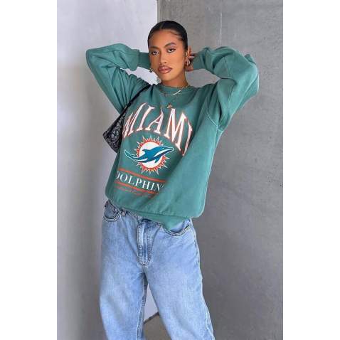 Mad Girls Sea Green Printed Sweatshirt MG1269 - Suyeşili