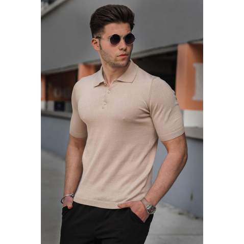 Madmext Men Knitwear Beige Polo T-shirt 5078 - Bej