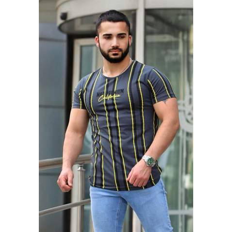 Madmext Dark Grey Striped T-shirt for Men Mad4048 - Füme