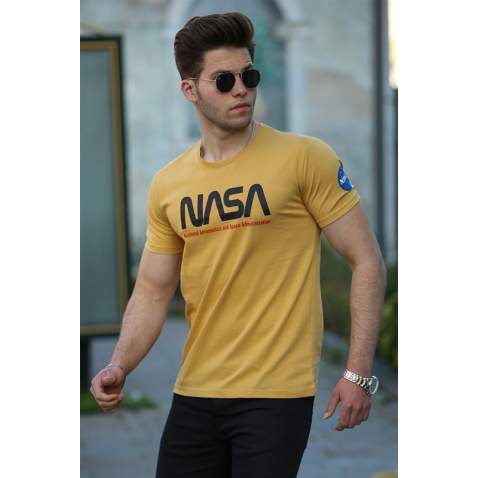 Madmext Yellow Printed T-shirt for Men 4525 - Sarı