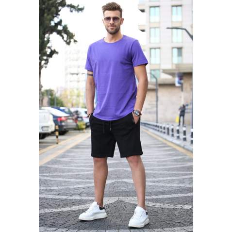 Madmext Men Purple/Black T-shirt/Shorts Set 5655 - Mor/siyah