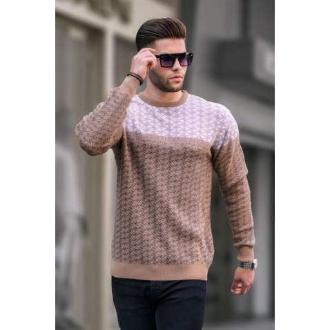 Beige Designed Knitwear Sweater 5977 - Bej