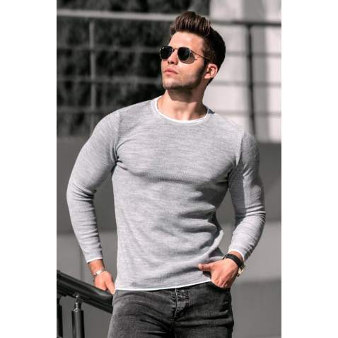 Madmext Grey Crewneck Knitwear Jumper 4637 - Gri