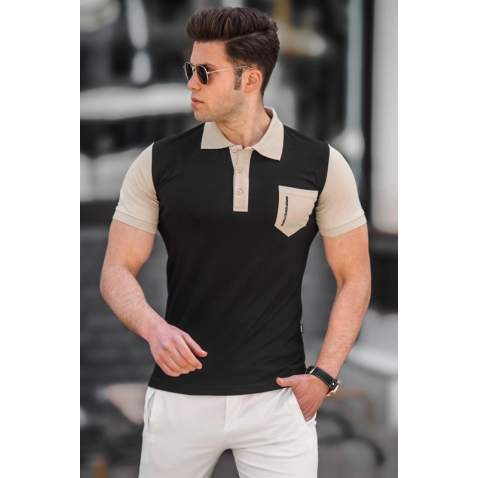 Madmext Men Knitted Front Pocket Black Polo T-shirt 5246 - Siyah