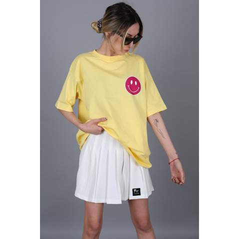 Women Printed Yellow Oversize T-Shirt - Sarı