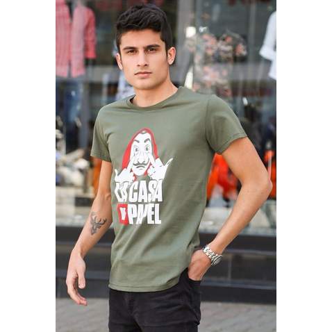 Madmext Khaki Printed T-shirt for Men 4017 - Haki