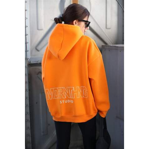 Mad Girls Orange Printed Oversize Sweatshirt MG1287 - Turuncu