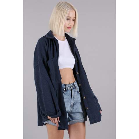 Navy Blue Oversized Overshirt MG1562 - Lacivert