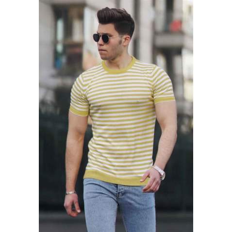 Madmext Yellow Striped Knitwear T-shirt for Men 4602 - Sarı