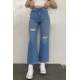 Women Light Blue Bell Bottom Jeans MG1519 - Açık mavi