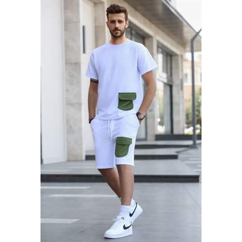 Men White Shorts Set 5901 - Beyaz