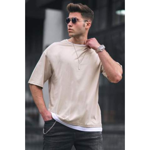 Madmext Beige Oversize T-shirt for Men 4978 - Bej