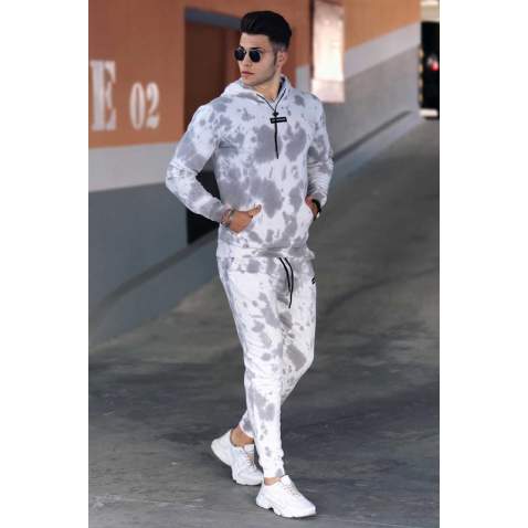 Madmext Gray Tie-Dye Men Tracksuit Set 4758 - Gri