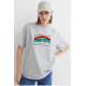 Women Printed Oversize Gray T-Shirt MG808 - Gri