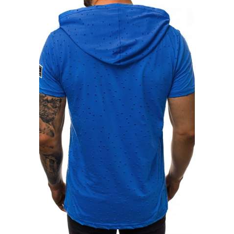 Madmext Blue Rapped T-shirt with Hood for Men 3069 - Sax mavi