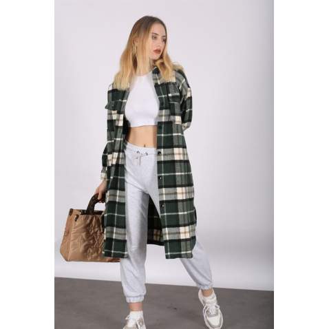 Mad Girls Green Plaid Coat MG1234 - Yeşil