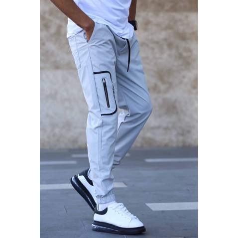 Boyalı Gri Paraşüt Kumaş Cep Detaylı Jogger Pantolon 5483 - Boyalı gri