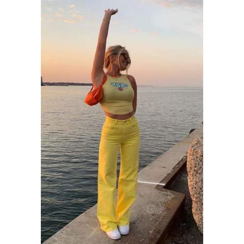 Mad Girls Yellow Palazzo Jeans Mg1189 - Sarı