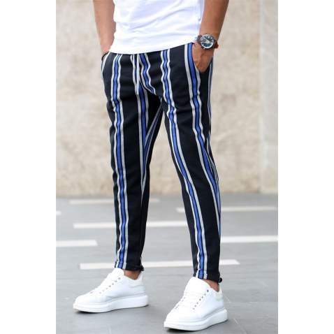 Madmext Black-Blue Striped Sweatpants 4086 - Sax mavi