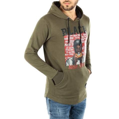 Kapşonlu Baskılı Sweatshirt Haki 2779 - Haki