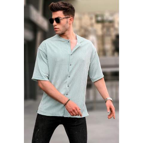 Men Striped Mint Green Shirt 5863 - Mint yeşili