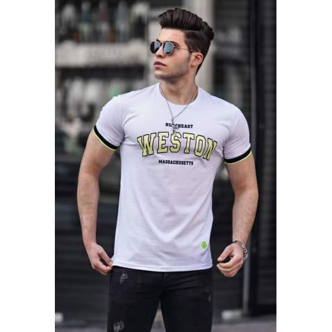 Madmext White Printed T-shirt for Men 4593 - Beyaz