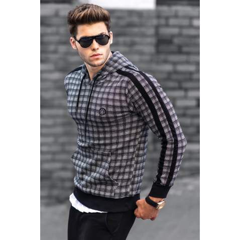 Madmext Grey Checked Hoodie 4691 - Gri