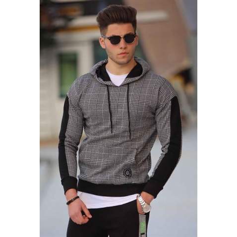 Madmext Men Plaid White Hoodie Sweatshirt 2697 - Beyaz