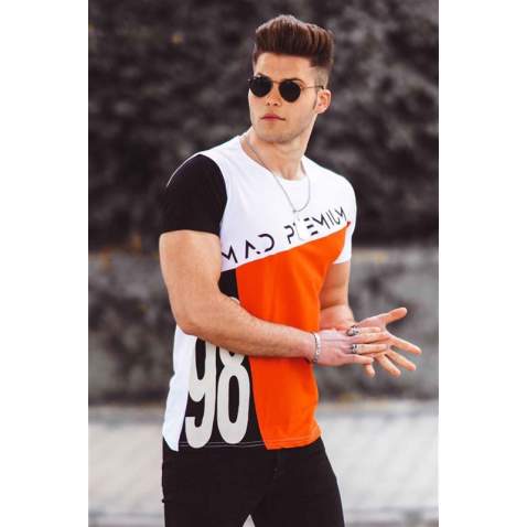 Madmext Three-Tone Printed T-shirt for Men 3029 - Beyaz