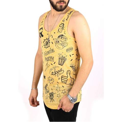 Madmext Printed Yellow Tank Top 2319 - Sarı