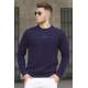 Madmext Men Crewneck Navy Blue Sweatshirt 5154 - Lacivert