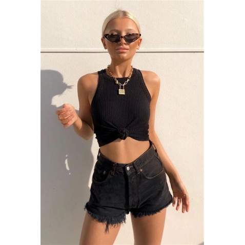 Mad Girls Black Crop Top Body MG401 - Siyah