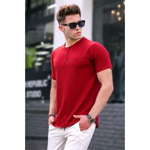 Men Maroon Buttoned T-Shirt - Bordo