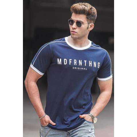 Madmext Men Printed Navy Blue T-shirt 5259 - Lacivert