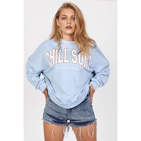 Mad Girls Printed Blue Sweatshirt Mg1204 - Mavi