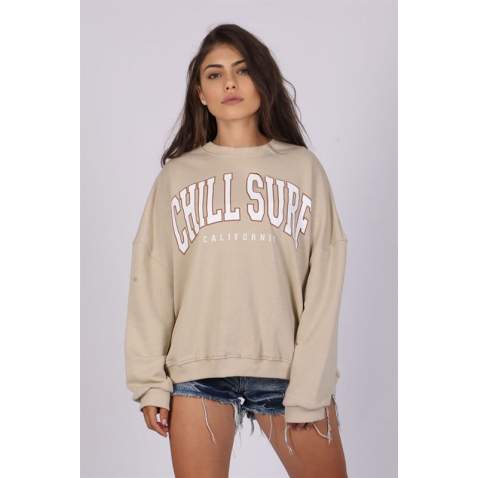 Mad Girls Printed Beige Sweatshirt Mg1204 - Bej