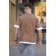 Men Basic Brown Oversize T-Shirt 5802 - Kahverengi