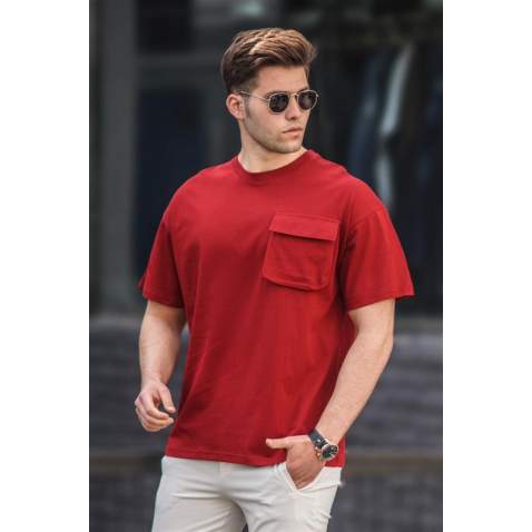 Madmext Men Front Pocket Maroon T-shirt 5225 - Bordo