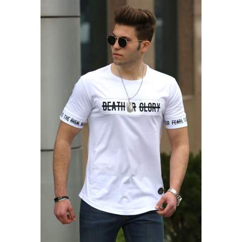 Madmext White Printed T-shirt for Men 4463 - Beyaz