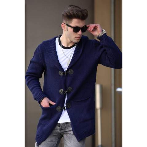 Madmect Navy Blue Cardigan with Hooded 2802 - Lacivert