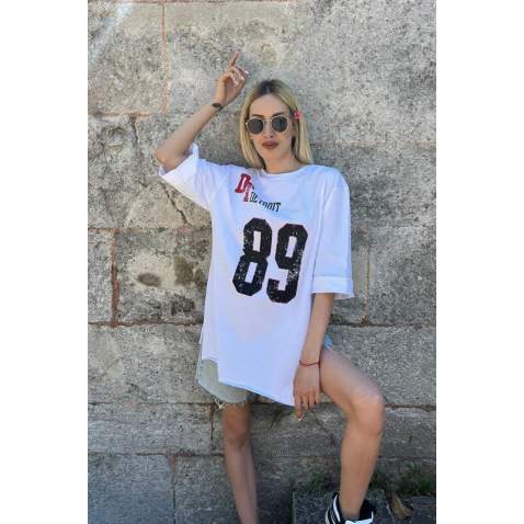 Mad Girls Printed White T-shirt MG990 - Beyaz