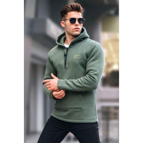 Khaki Green Basic Hoodie Sweatshirt 6005 - Haki yeşili