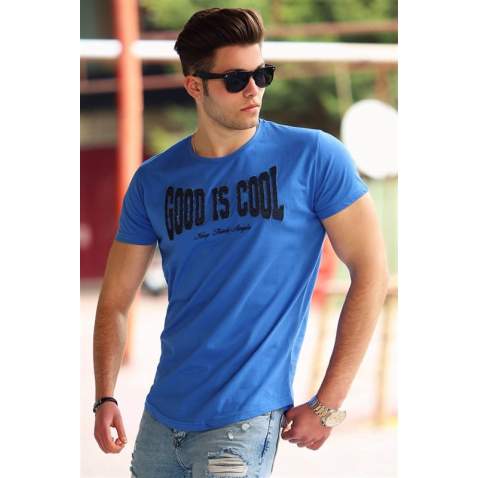 Madmext Blue Printed T-shirt for Men 4462 - Saks