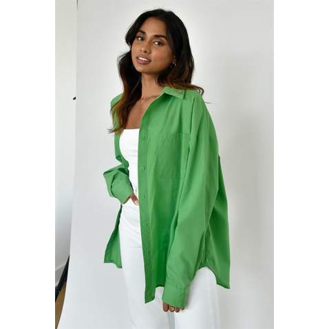 Green Oversize Basic Poplin Shirt MG1530 - Yeşil