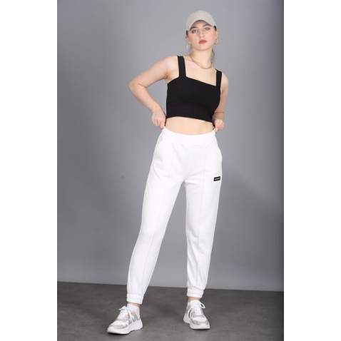 Mad Girls White Jogger Sweatpants MG303 - Beyaz