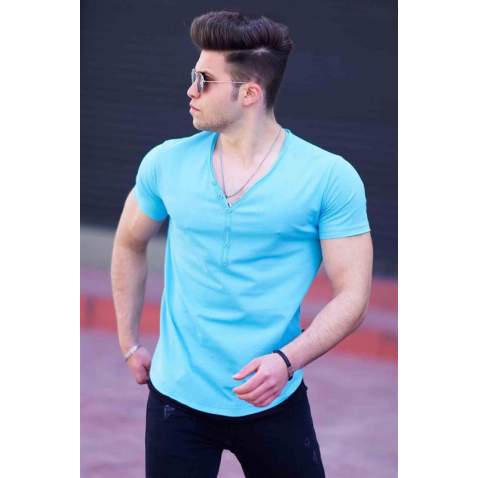 Madmext Turquoise Button-up T-shirt for Men 4490 - Turkuaz