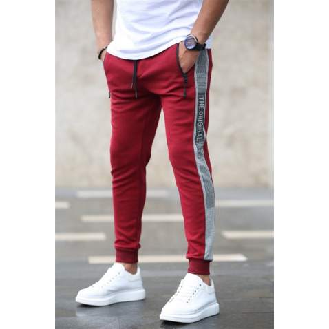 Madmext Red ''The Original'' Striped Sweatpants 4218 - Bordo