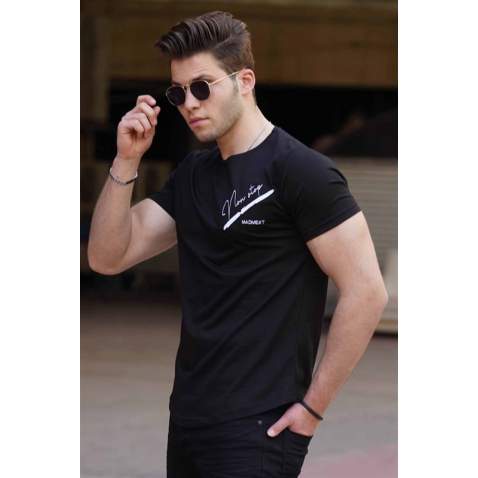 Madmext Black Printed T-shirt for Men 4627 - Siyah