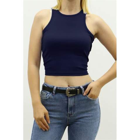 Mad Girls Navy Blue Crop Top MG361 - Lacivert