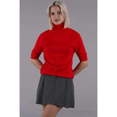 Red High Neck Knitwear Sweater MG1565 - Kırmızı